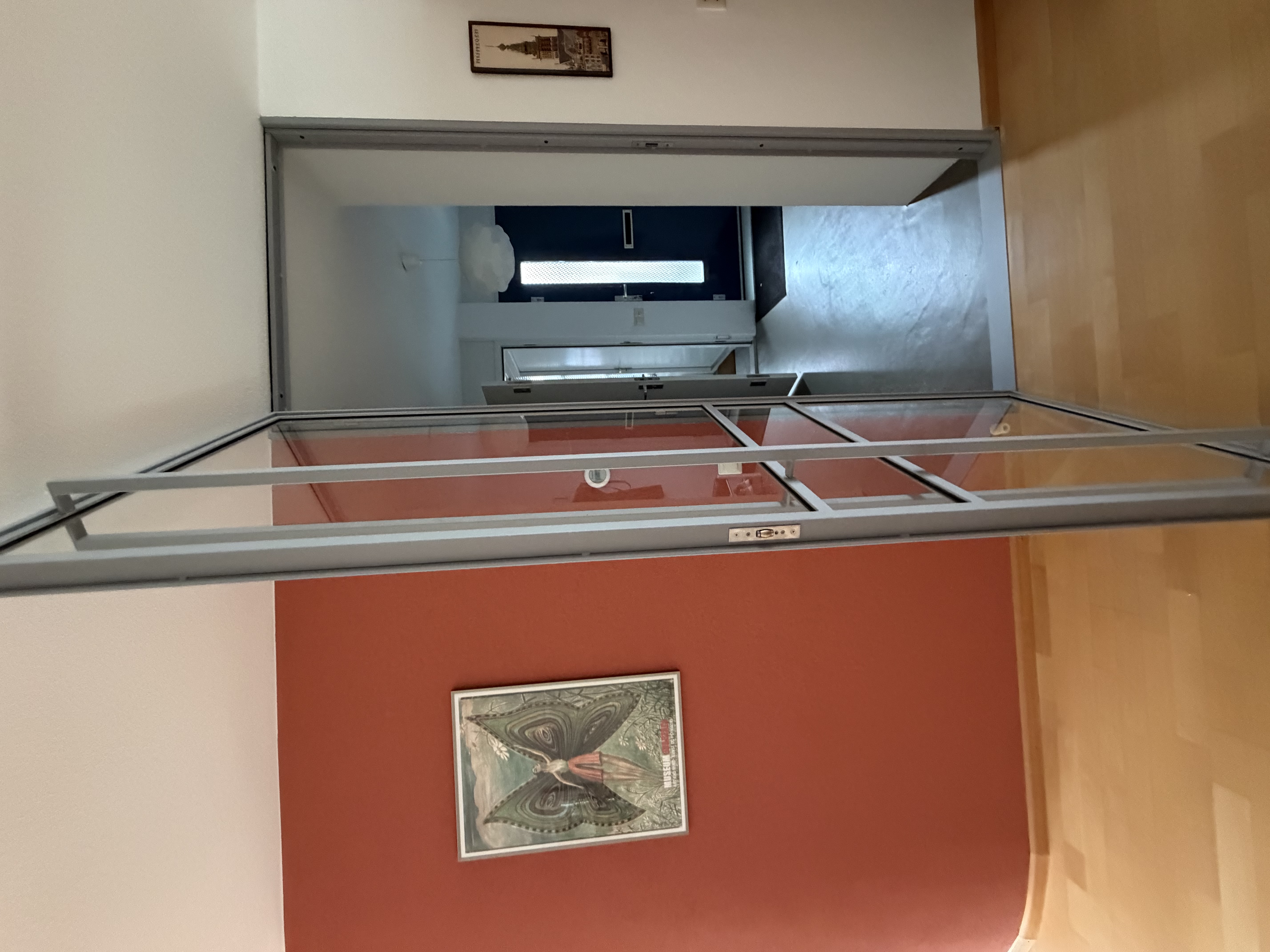 Stalen scharnierdeur RAL 7040 structuur in hal, Zwolle met slanke profielen en glas